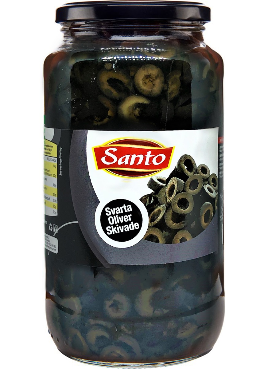 Svarta oliver skivade Santo i glas 935gr*6